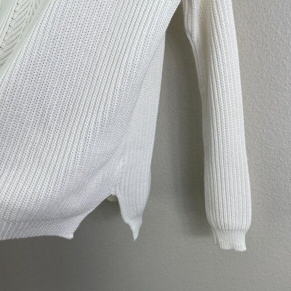 Vince Womens Small Ribbed Knit Directional V Neck Cotton Pullover Sweater White - Picture 10 of 12